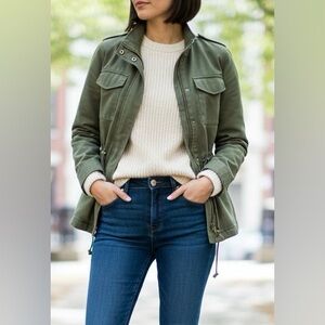 Madewell Fleet Jacjet in Military Olive Stand Up Collar, Full Zipper, Pockets S